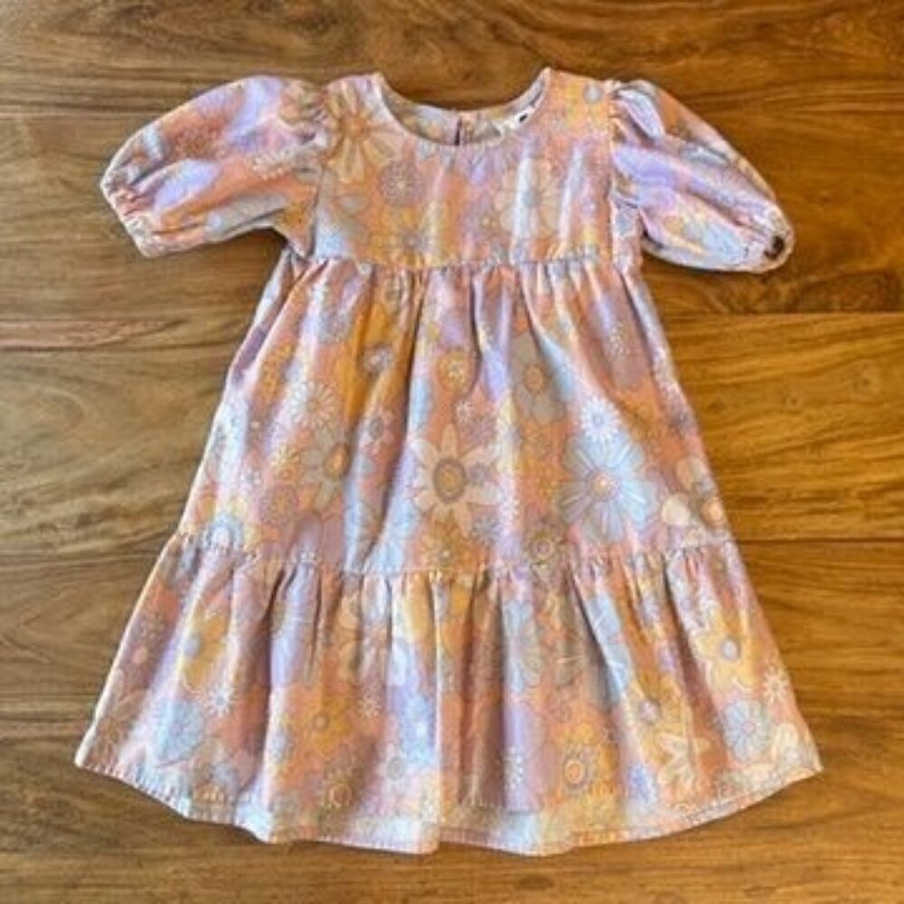 Cotton On Kids Pastel Retro Floral Shimmer Dress Size 3T